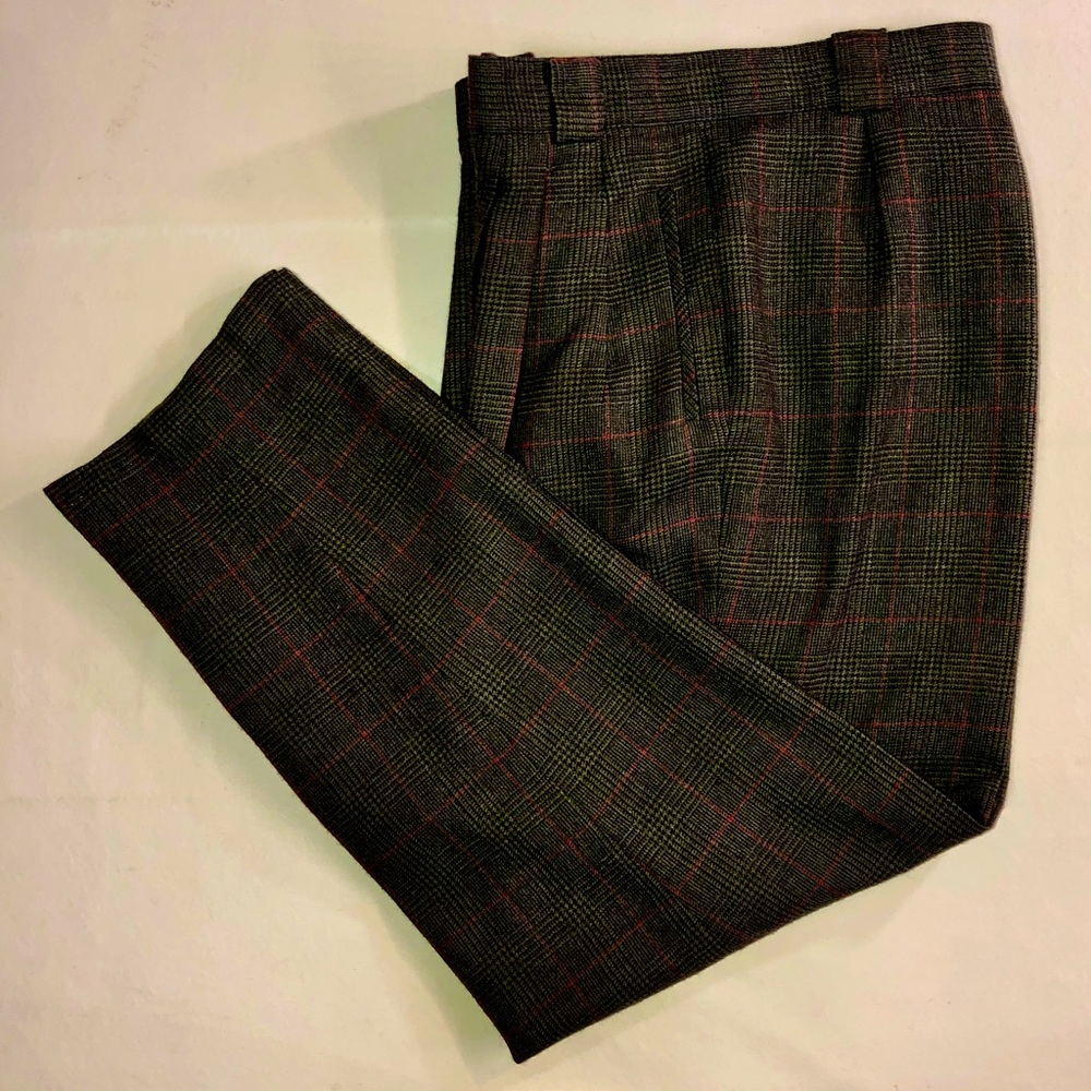 Vintage Giorgio Sant’Angelo Glen Check Plaid Wool Pants Gray Red - Picture 3 of 17